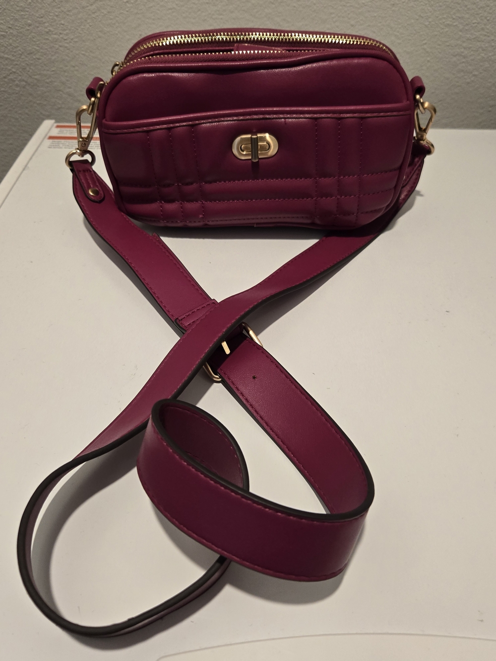 Magenta Quilted Crossbody Bag with Gold Hardware